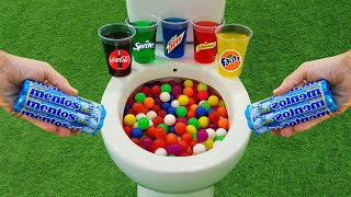 Mini Plastic Balls VS Popular Sodas  Coca Cola Sprite Fanta Schweppes and Mentos in the toilet [upl. by Kori]