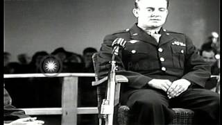 American soldiers answer questions asked by Morris Blowitz during the Malmedy warHD Stock Footage [upl. by Downs19]