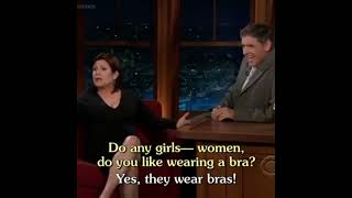 CarrieFisher talking about wearing bras with Craig Ferguson in 2011🤣 [upl. by Ahseeyt]