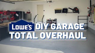 DIY Garage Transformation with Epoxy Floors Tool Organization Wall Shelves and Door Opener [upl. by Nnael]