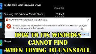 How to FIX Uninstall Windows Cannot Find EXE Make Sure You Typed The Name Correctly And Try Again [upl. by Idner]