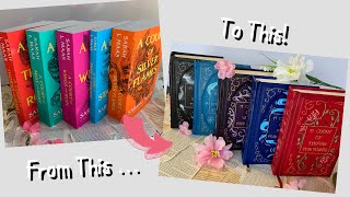 REBINDING The ACOTAR series by Sarah J Maas Into LEATHER Bound Books DIY Bookbinding [upl. by Dremann]