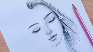 Easy Pencil sketch  How to draw A Girl face with eyes closed  step by step  Drawing Tutorial [upl. by Ocramed]