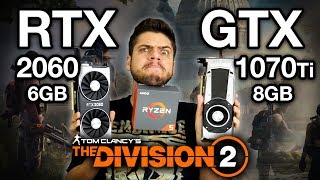 RTX 2060 vs GTX 1070 Ti 6GB vs 8GB em THE DIVISION 2 DX 11 e DX 12 com Ryzen 5 2600 no ULTRA [upl. by Pelmas904]