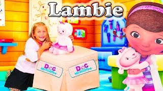 Unboxing the Doc McStuffins Take Care of Me Lambie Toy with the Assistant [upl. by Engdahl]