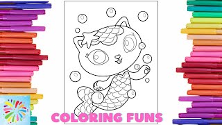 Coloring Mercat with Bubble from Gabby Dollhouse  Gabby Dollhouse Coloring Pages  Coloring Funs [upl. by Malin491]