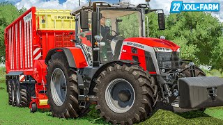 LS22 XXL Farm 3 Gras einfahren mit dem MASSEY FERGUSON 8S und KEILSILOBAU  FARMING SIMULATOR 22 [upl. by Sussi]