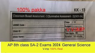 Ap 8th Class Sa2 SciencePS question paper 2024💯  ap 8th Class sa2 Science question paper💯🥳2024 [upl. by Auqenahs350]