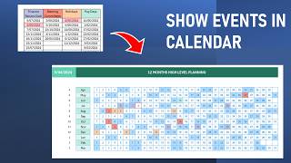 Events Tasks Milestones in Calendar  Excel Template from List to Excel Calendar [upl. by Maxwell800]