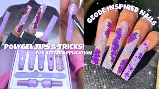 PURPLE GLITTER GEODE INSPIRED POLYGEL NAILS 💜 BEGINNERS GUIDE TO APPLYING POLYGEL  MAKARTT POLYGEL [upl. by Etnovahs]