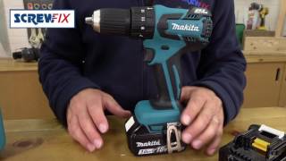 Screwfix  MAKITA DHP459SFE 18V 30AH LIION LXT CORDLESS BRUSHLESS COMBI DRILL [upl. by Ahtimat586]