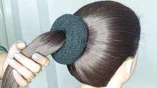 Simple amp Cute hairstyles for medium hair  donut bun hairstyles  easy high bun done by MonikaStyle [upl. by Mishaan725]