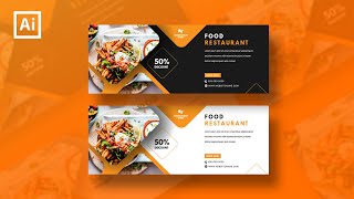 Illustrator Tutorial  Simple Web Banner Design  Food Restaurant  Free Download [upl. by Lance]