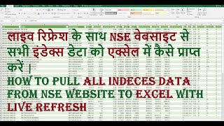 NSE live data all indeces in excel with auto refresh  fitboytech  Explained in Hindi [upl. by Cirdec]