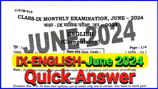 ENGLISH Class IX June Monthly Exam 2024  Bihar Board 9th class monthly exam answer key [upl. by Hax105]