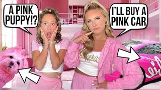 24 HOURS OF DOING EVERYTHING IN THE COLOR PINK BARBIE CHALLENGE 🛍😱💗 [upl. by Itnuahsa]