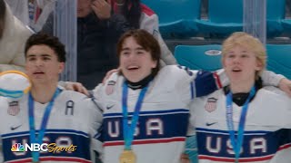 USA hockey teenagers belt out the national anthem at Youth Olympics  NBC Sports [upl. by Ekusuy]