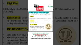 Fortis Hospital Vacancy in Kolkata  Hospital Job Vacancy 2024  Job Vacancy 2024 [upl. by Launcelot112]