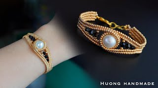 Twisted herringbone beaded bracelet How to make pearl bracelet Beading tutorial [upl. by Hayilaa]