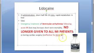 Pharmacology 592 b Lidocaine lignocaine Arrhythmia treatment Propranolol Adverse effects [upl. by Persse857]