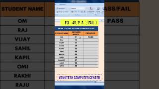 Excel formula  Ms Excel  Ms office  vanktesh computer center  shorts [upl. by Deraj]