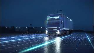 stock footage futuristic technology concept autonomous semi truck with cargo trailer drives at night [upl. by Wilterdink542]