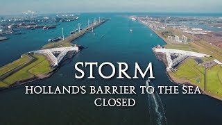 STORM  Hollands Barrier to the Sea closed The Maeslantkering 4k [upl. by Nylave531]