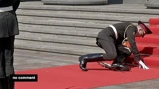 Not for the fainthearted Soldier falls at Poroshenko ceremony [upl. by Haskel913]