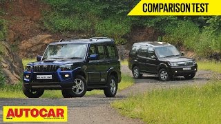 2014 Mahindra Scorpio vs Tata Safari Storme  Comparison Test  Autocar India [upl. by Lesak]