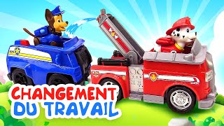 Vidéo de la Pat Patrouille en jouets pour enfants  Chase amp Marshall  changement du travail [upl. by Raseac]