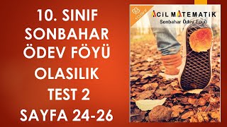 ACİL YAYINLARI 10SINIF SONBAHAR ÖDEV FÖYÜ OLASILIK TEST 2 SAYFA2426 10sınıf [upl. by Wolf791]