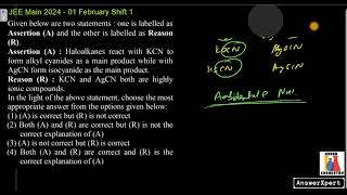 Assertion A  Haloalkanes react with KCN to form alkyl cyanides as a main product while with AgCN [upl. by Nonad84]