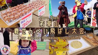 🍘飛んでけ！鹿せんべい🦌若草山「鹿せんべい飛ばし大会」🦌ここシカない！優勝したら世界一！🍘Nara Park 🦌Deer Cracker Throwing Competition🍘JAPAN🦌 [upl. by Grath]