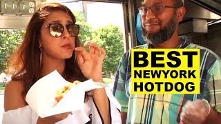 Best Hot Dog in New York  Huma Qureshi Tastes Delicious Halal Hotdog of New York  IIFA Awards 2017 [upl. by Atsejam462]