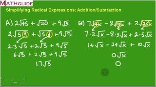 Simplifying Radical Expressions AdditionSubtraction [upl. by Ayt]