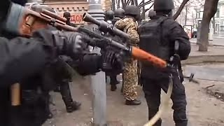 Euromaidan  Riot cops and snipers shoot at protesters in Kiev Ukraine [upl. by Nihhi470]