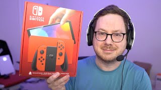 Mario Red Edition OLED Nintendo Switch Unboxing [upl. by Nollid]