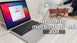 Chill Unboxing Macbook Air M1 2020 Silver  setup 🧚🏻 finally have a compact amp lightweight laptop😍 [upl. by Tonkin]