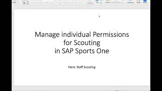 Individual Scouting Permissions in SAP Sports One [upl. by Elspet]