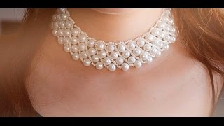 Pearl Jewelry Design How to Make a Handmade White Pearl Bead Statement Necklace [upl. by Koralie]