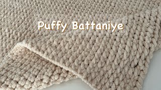 Şiş Yok Tığ Yok Bebek Battaniyesi amp Tv Battaniyesi  Alize Puffy ile Battaniye Yapılışı knitting [upl. by Florette]