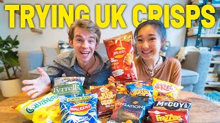 Americans Try British Crisps For First Time  Sausage Roll Crisps Skips Frazzles Quavers [upl. by Waddle]