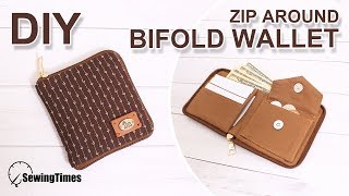 DIY Zip Around Bifold Wallet  지퍼 반지갑 만들기  How to make a short wallet sewingtimes [upl. by Ludmilla943]