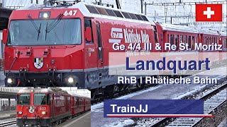 RhB Landquart  Re St Moritz  Ge 44 II 623 Glacier Express  Shunting Ge 44 III 647 Swiss Trains [upl. by Lierbag]