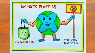 Say No To Plastic Drawing  How to Draw International Plastic Bag Free Day Poster Easy Step By Step [upl. by Zetana863]