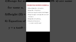 Projectile motion formula  Projectile motion revision jee jeephysics [upl. by Anirad]