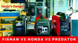 Best value Inverter Generators Comparison Honda vs Firman vs Predator Generator Review [upl. by Nylorac]