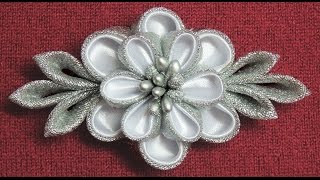 DIY kanzashi flower hairclipWinter inspired kanzashiWedding accessoire [upl. by Ahens]