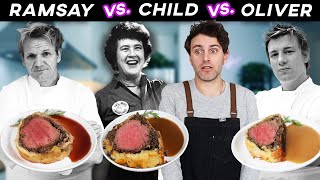 Beef Wellington CAGE MATCH Gordon Ramsay vs Julia Child vs Jamie Oliver [upl. by Hentrich513]