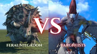 WARHAMMER III Total War  Feral Stegadon VS Vargheists [upl. by Janek]